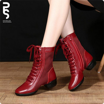 Sepatu Line Dance / Dansa Latin Boots Jaring Heels Merah Shoes - Merah, 39