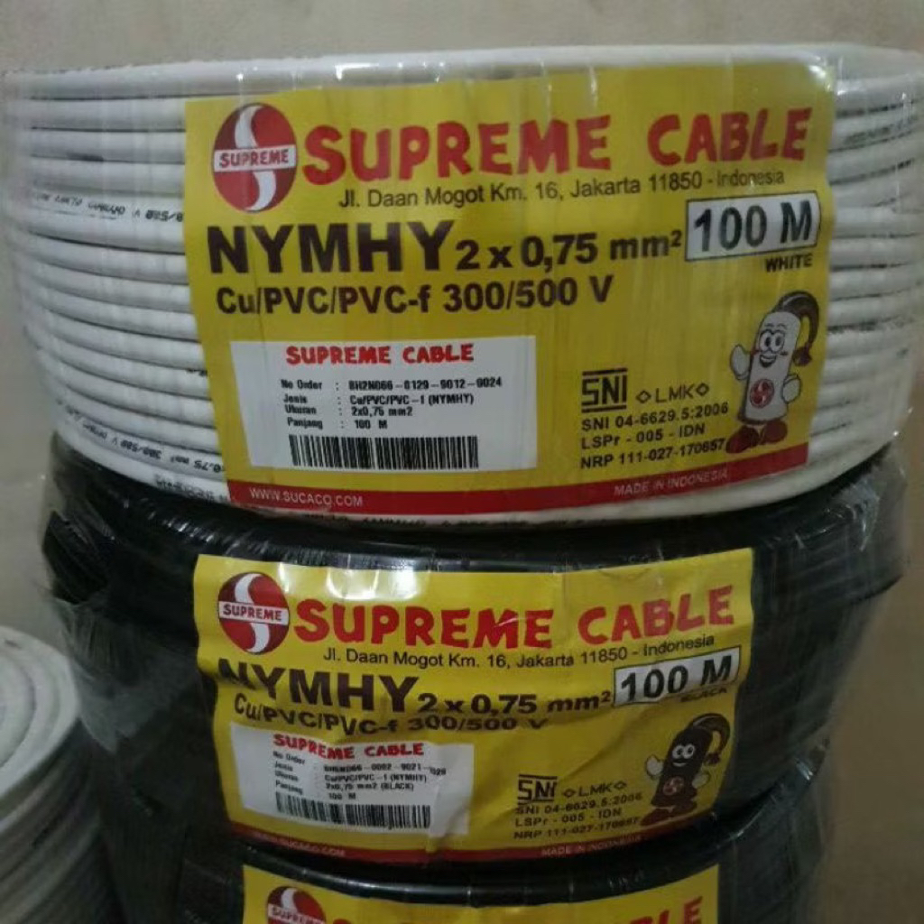 Supreme cable kabel listrik serabut NYMHY 50M 2x0,75 2x1,5 2x2,5 3x0,75 3x1,5 3x2,5 mm 4 besar