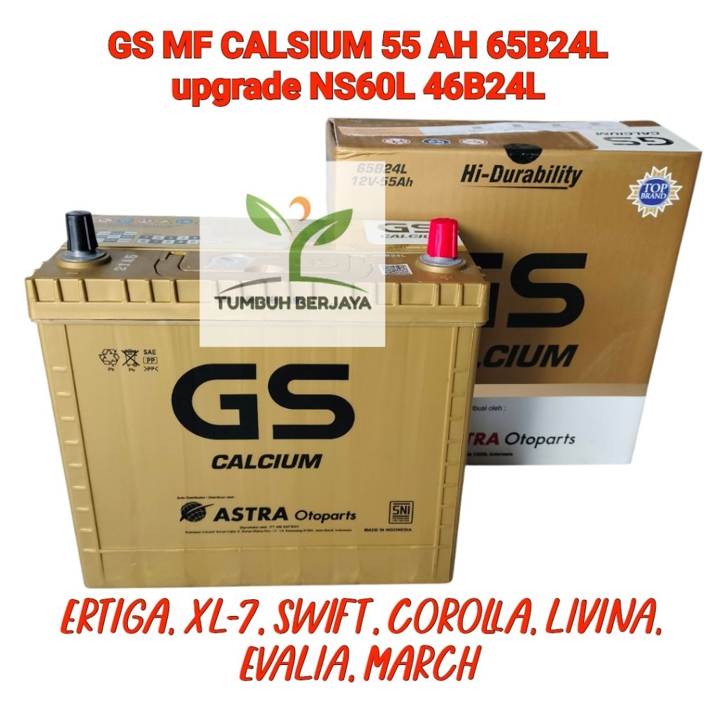 Aki Mobil GS CALSIUM 65B24L 55 Ah MF Kering Ertiga XL-7 Swift Corolla Livina March Evalia