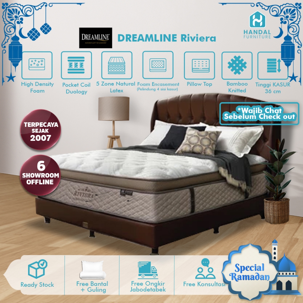 Kasur Springbed Dreamline Riviera Pop 100x200, 120x200, 160x200, 180x200, 200x200 Pocket Latex Anti 