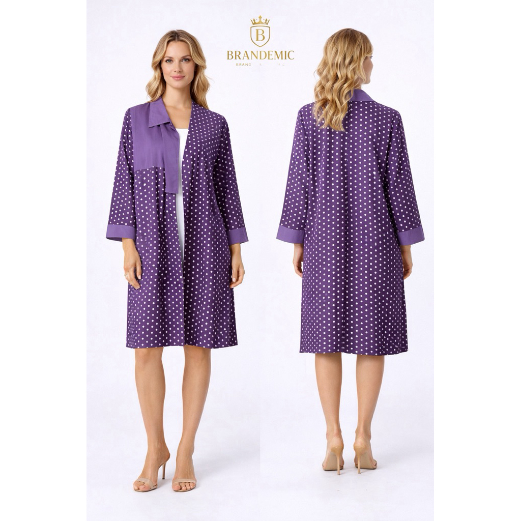ELLIOD Outer Wanita Polkadot Ungu Elegan