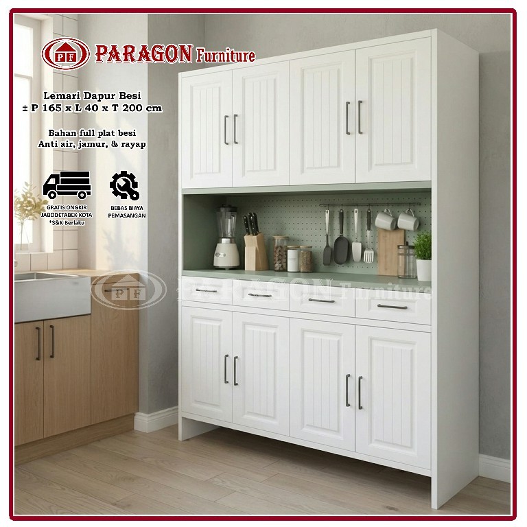 Lemari Dapur Besi KS 1250 / 1650 G Minimalis Anti Air Anti Jamur Anti Rayap Bahan Full Plat Besi Cat