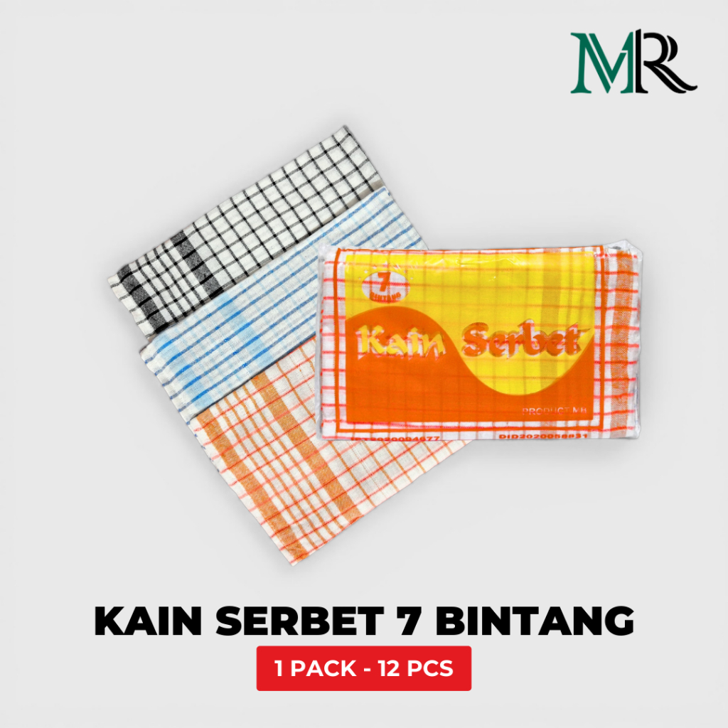 Kain Serbet 7 Bintang - 1 Pack Isi 12 Pcs - 100% Katun, Jahitan Kelim Rapi & Daya Serap Tinggi