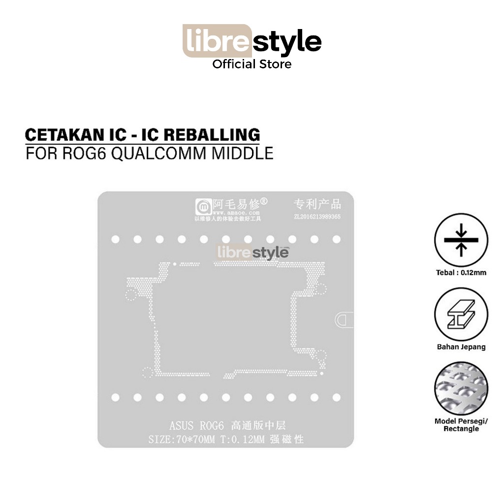 AMAOE ASUS ROG6 QUALCOMM MIDDLE SIZE:70*70MM CETAKAN IC  T:0.12MM ORIGINAL