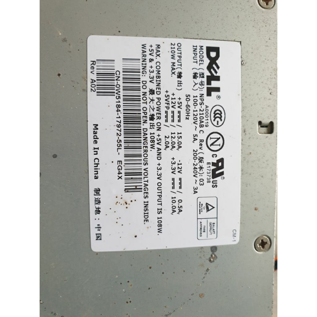 Power Supply PSU Branded Dell Optiplex 210 watt