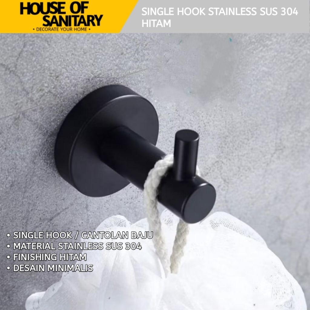 Single hook stainless Hitam / cantolan baju / gantungan baju single