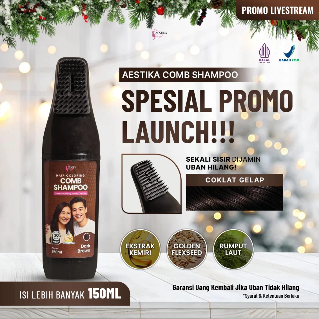 AESTIKA Shampo Penghitam Rambut Menutupi Uban Organik 100ml Kemiri Rumput Laut