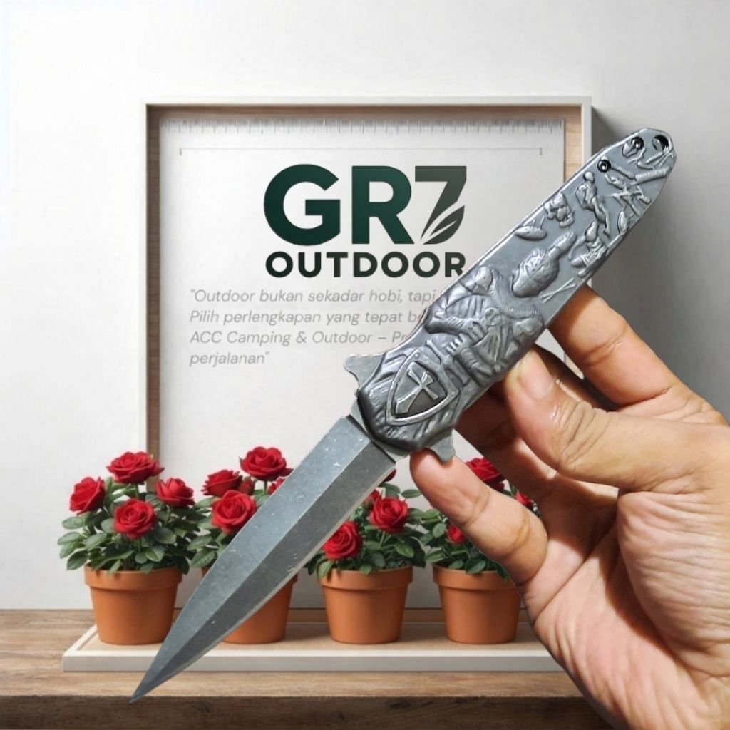 Pisau Survival Lipat Outdoor Spartan Embossed Ergonomis / Pisau berburu / Survival Kit