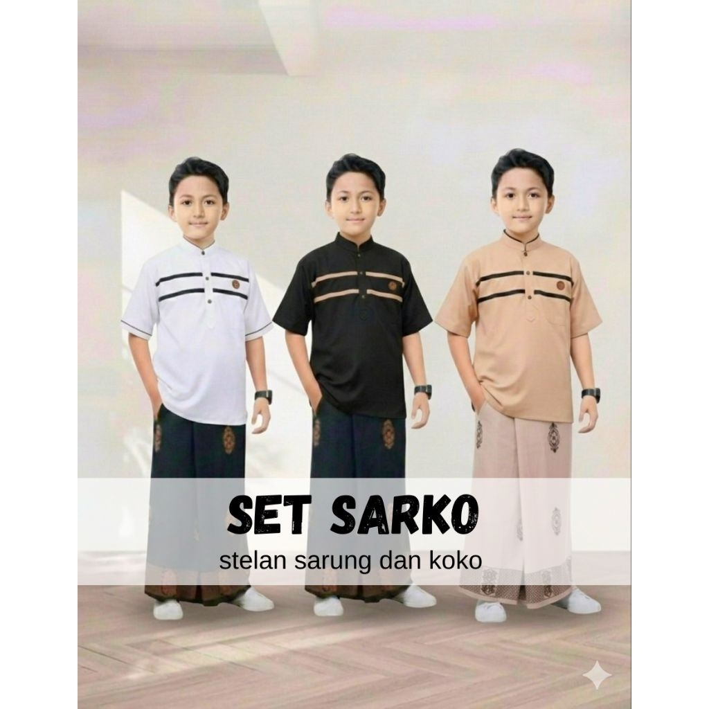 Set Sarko (sarung dan koko) anak remaja SD-SMP model terbaru lengan pendek