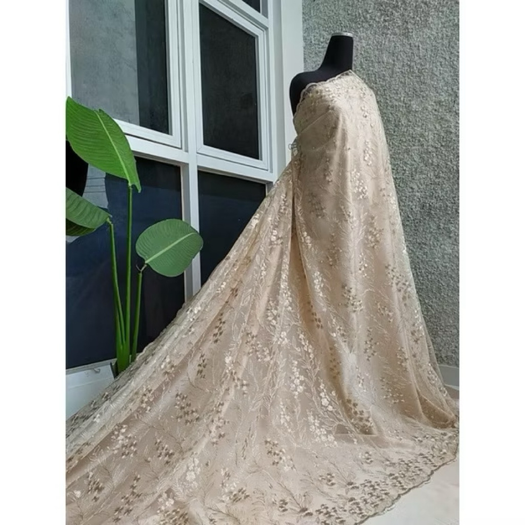 TERMURAH!!! Kain bahan tille akar mutiara / bahan kebaya brokat Tulle ( TILLE SAKURA).
