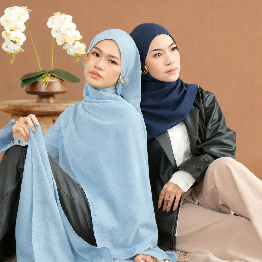 Hijab Pashmina Katun Voal Premium Polos Jilbab Pasmina Cotton Import Lembut Adem Tegak Anti Lettoy M