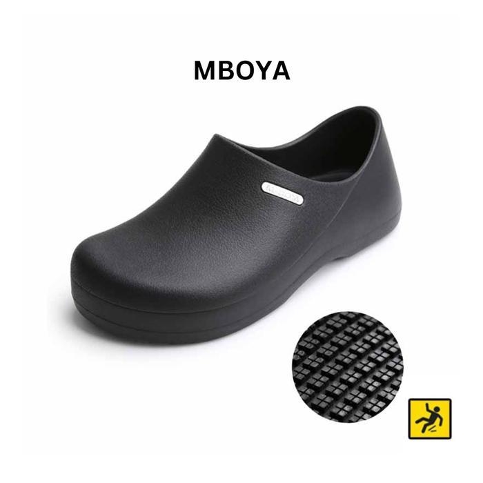 MBOYA Chef Shoes Anti Slip EVA Polyurethane Hitam Wanita Pria Kerja