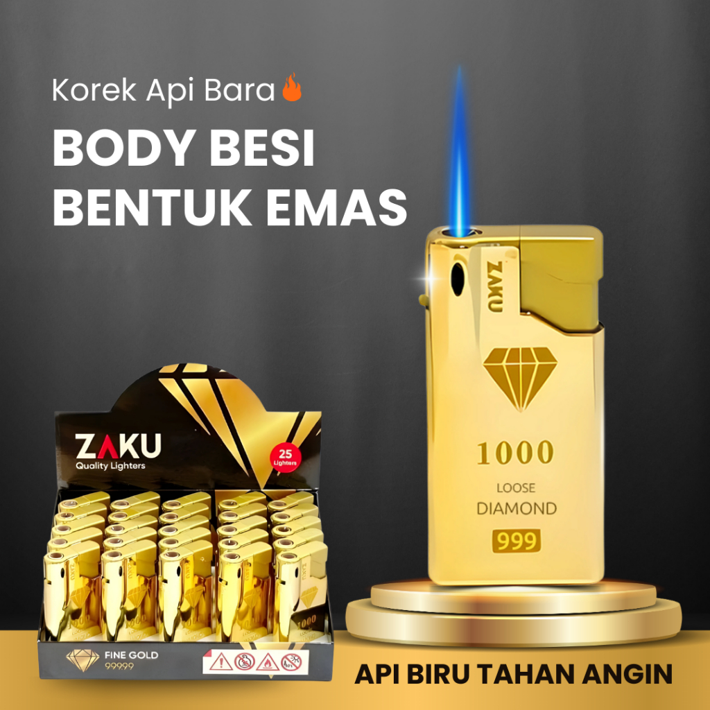 Korek Api Bara Body Besi Kuat Model ZAKU Gold 10PCS Anti Angin Bisa Diisi Ulang