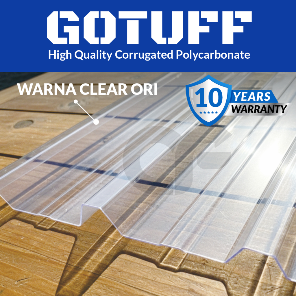 Atap Spandek Transparan GoTuff 75 Polycarbonate Corrugated Anti Panas UV Garansi 10 Tahun (Wajib Cha