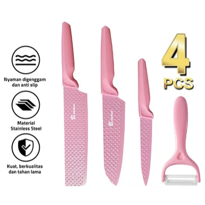 READY Pisau Dapur Diamond Set (4 in 1) 1526 - Pink Diamond Knife Set