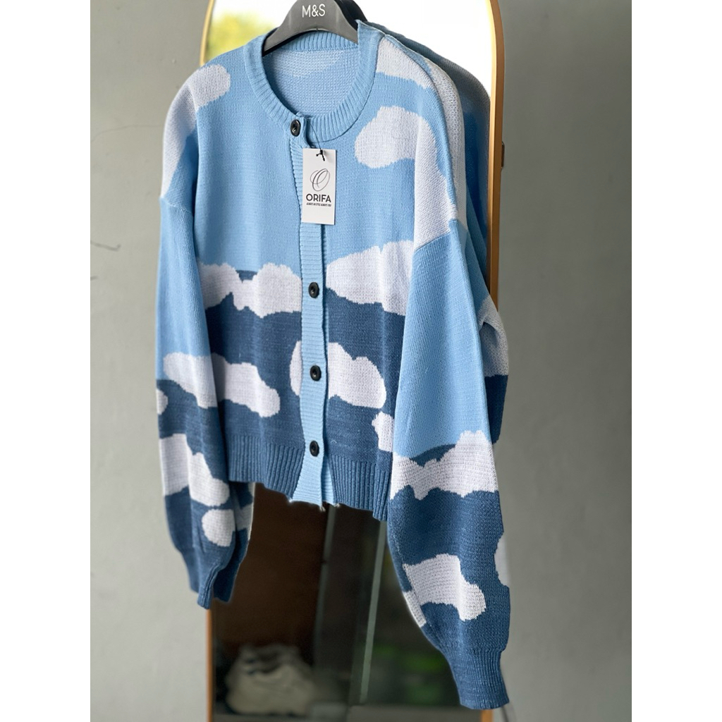 ORIFA-RAJUT MOTIF AWAN BLUE RAJUTAN CANTIK BAJU ATASAN RAJUT RAJUT WANITA TERLARIS