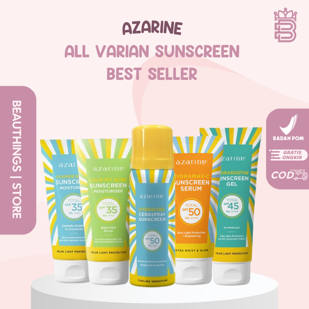 Azarine Hydrasoothe Sunscreen Gel Hydramax C Cicamide Barrier Calm My Acne Hydracool Ceraspray SPF45