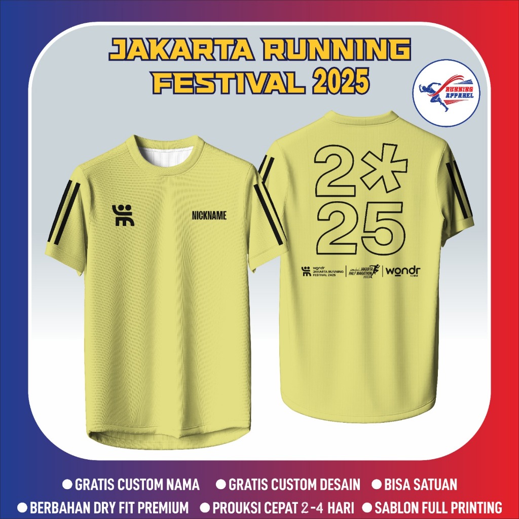 Jersey JAKARTA RUNNING FESTIVAL 2025 – Gratis Custom & Berbahan Dryfit, Full Printing
