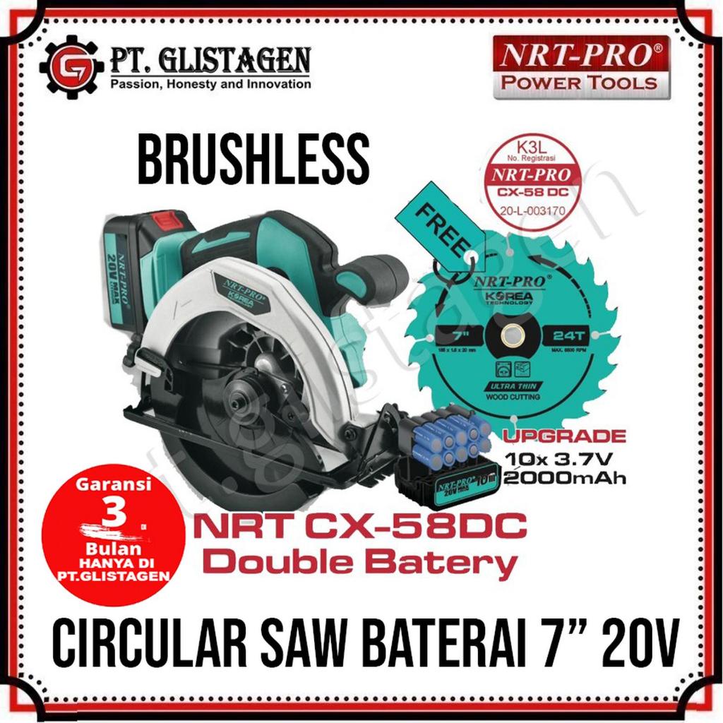 NRT-PRO CX58 DC Mesin Cordless Circular Saw Baterai 7" Nrt Pro CX 58 DC 20V Brushless