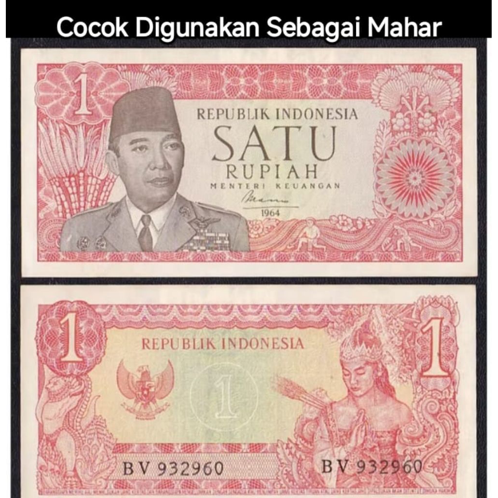 Gress Mulus Uang 1 Rupiah Asli tahun 1956-1968 Koin Uang Kertas Rp 1 Kertas Souvenir Mahar Nikah Kol