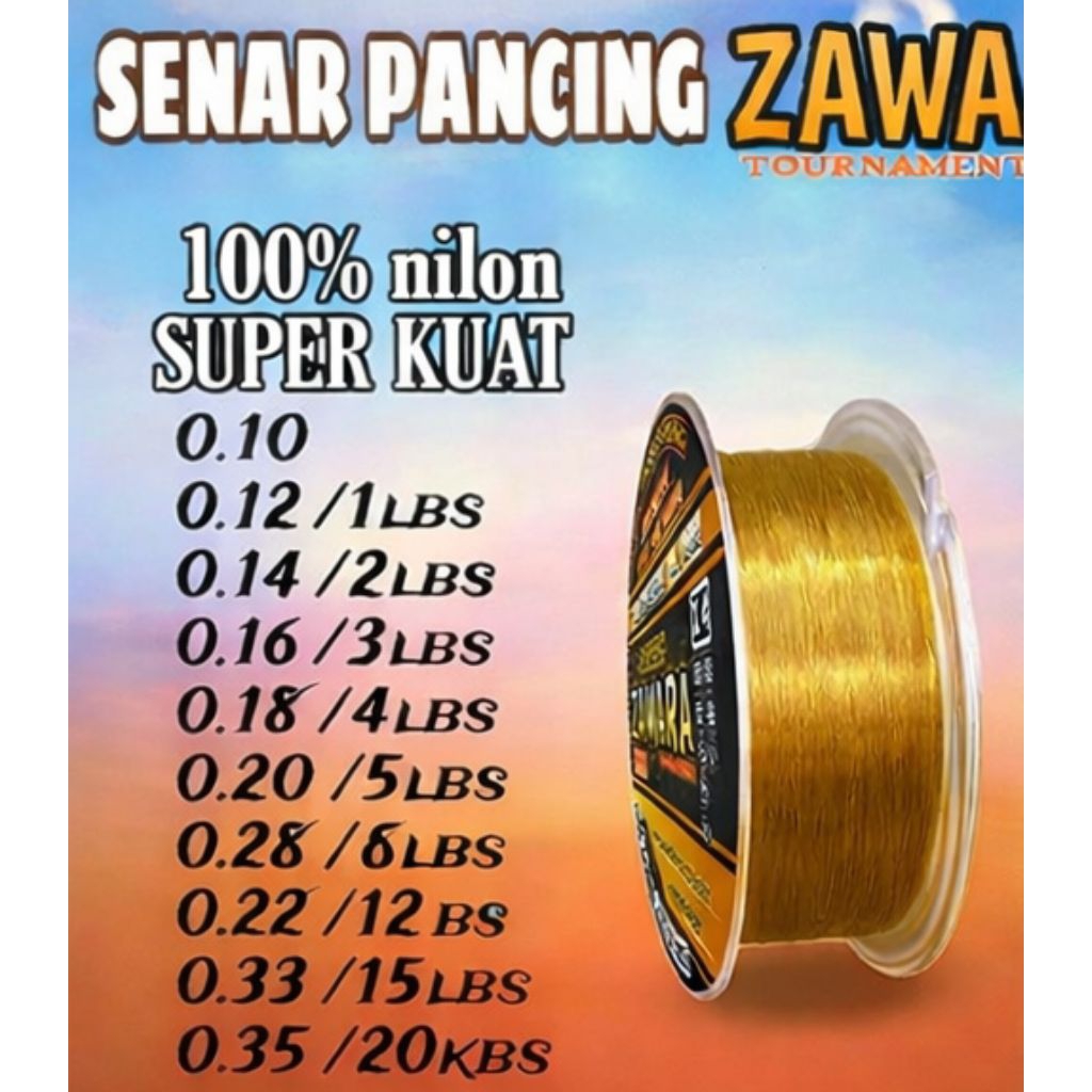 Senar pancing 100 meter kuning tembaga Zawara anti keriting