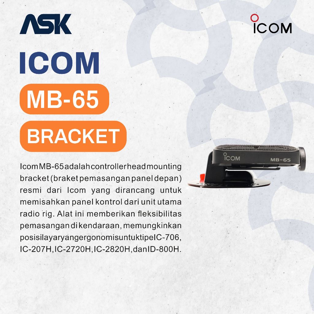 Remote Head Controller Bracket Icom MB-65 untuk IC-2720 IC-703 IC-706 IC-7000