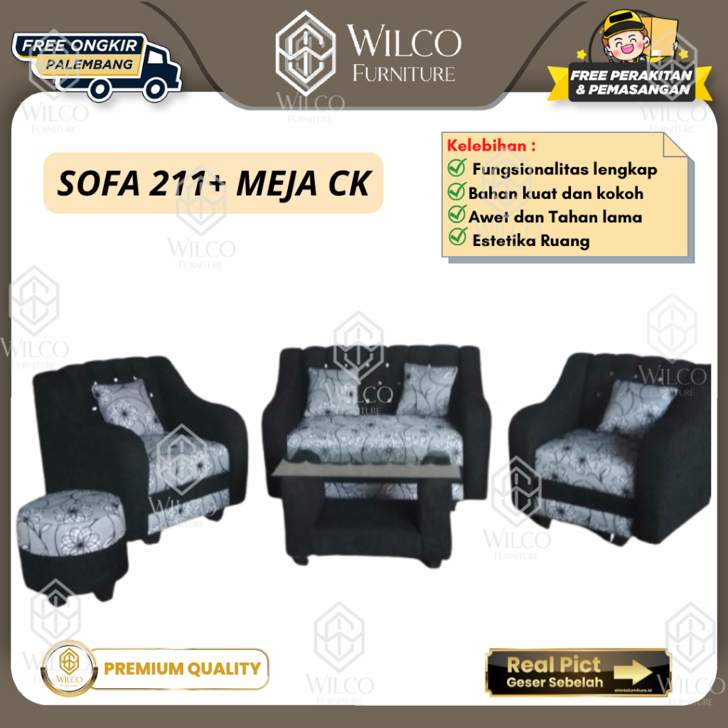Set Sofa Seater 211 + Sofa Mini | Sofa Tamu Kain Bludru Modern