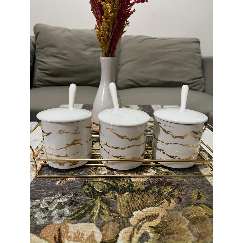 Tempat Bumbu Marble Tempat Sendok Keramik Mewah Wadah Sendok Keramik Marble Set