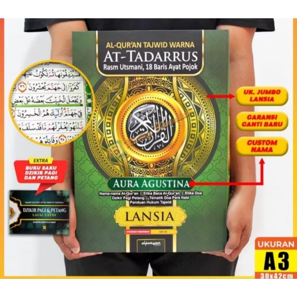 Al-Quran Tajwid Warna Jumbo Besar A3 Lansia At-Tadarus Rasm Utsmani 18 Ayat Pojok