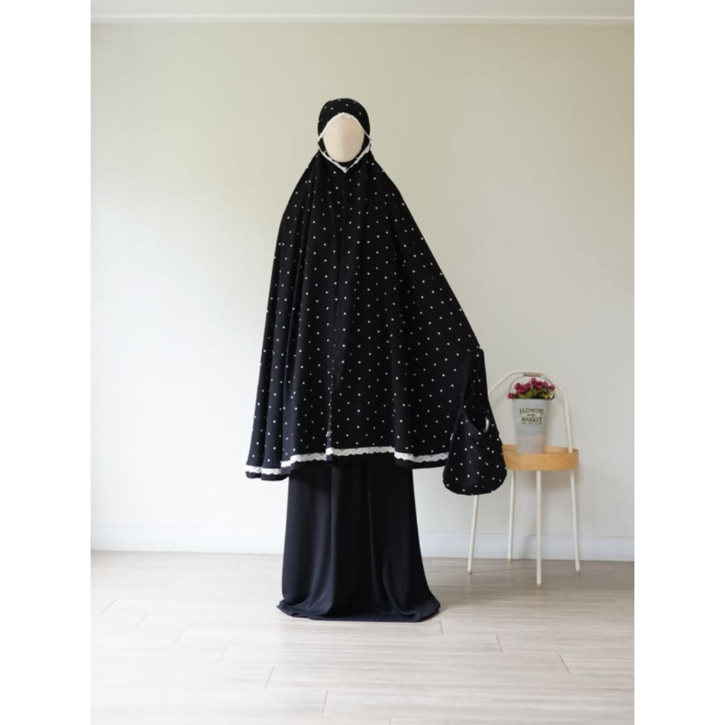 Mukena sonya Polka hitam rok polos faufauhijab