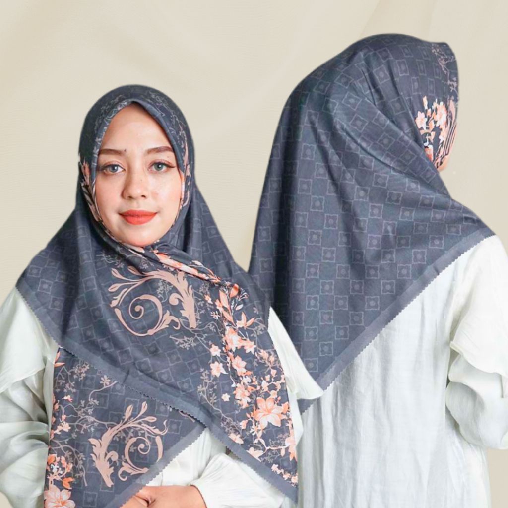 Helviana Hijab Motif Premium Black Rose Gold | Hijab Segi Empat | Hijab Motif