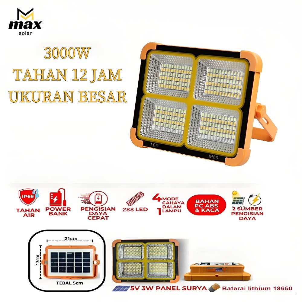 "SOLUSI MATI LAMPU, LAMPU LED EMERGENCY SOLAR 3000WATT" lampu camping tenaga surya IP66 Tahan Air la