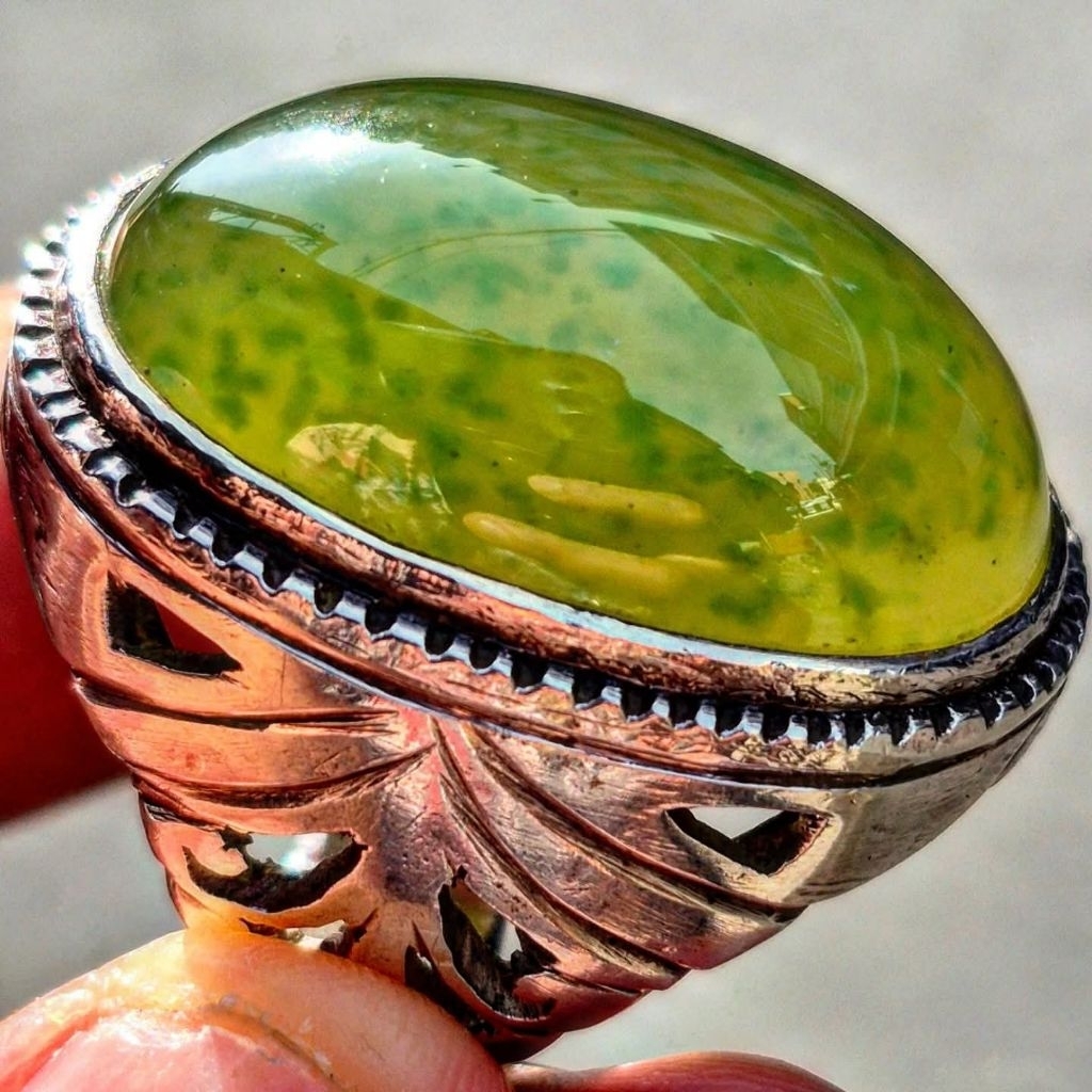 Natural batu lumut sungai dareh totol gerimis ring perak