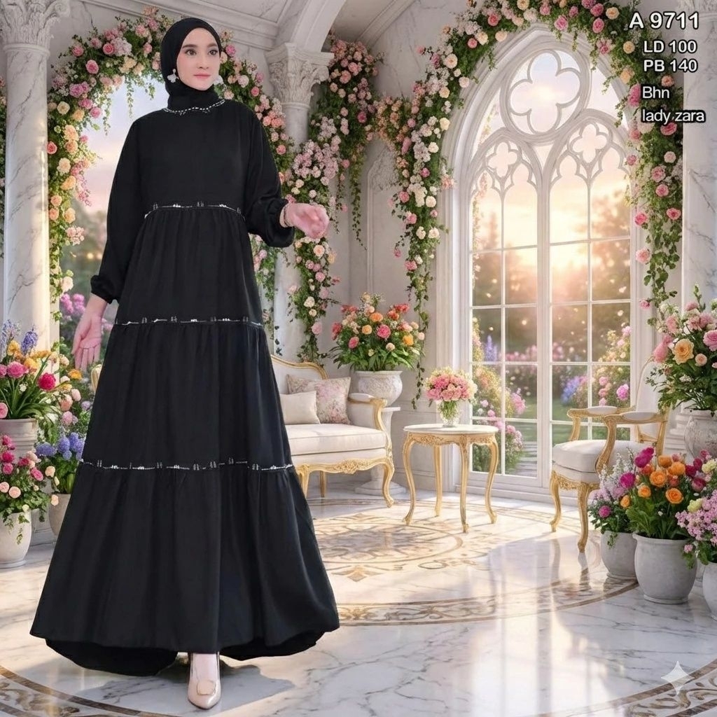 SUN 601 / 9713 / 9711 / 75374 GAMIS HITAM CERUTI LD 100CM / READY / REALPICT