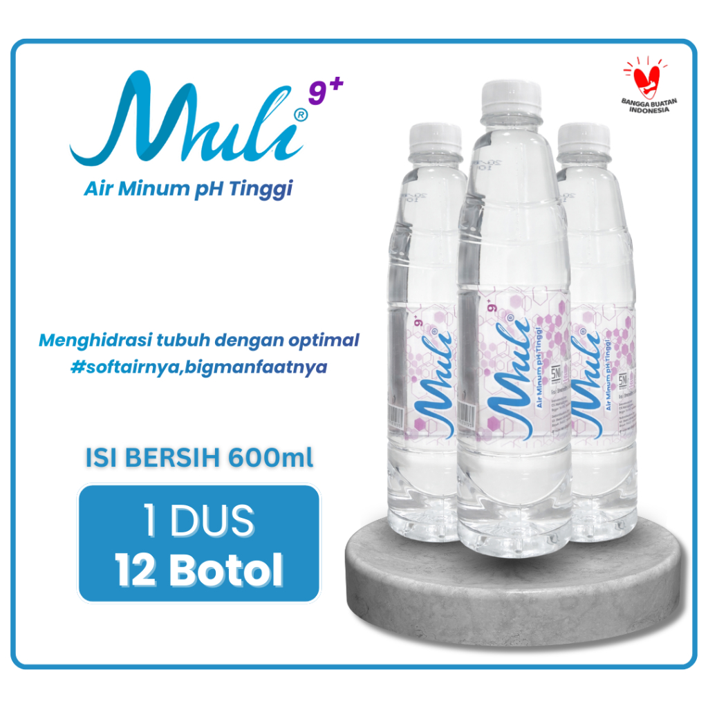Muli Air Minum pH Tinggi 9+ 1 Dus 12 Botol 600ml Alkaline Water