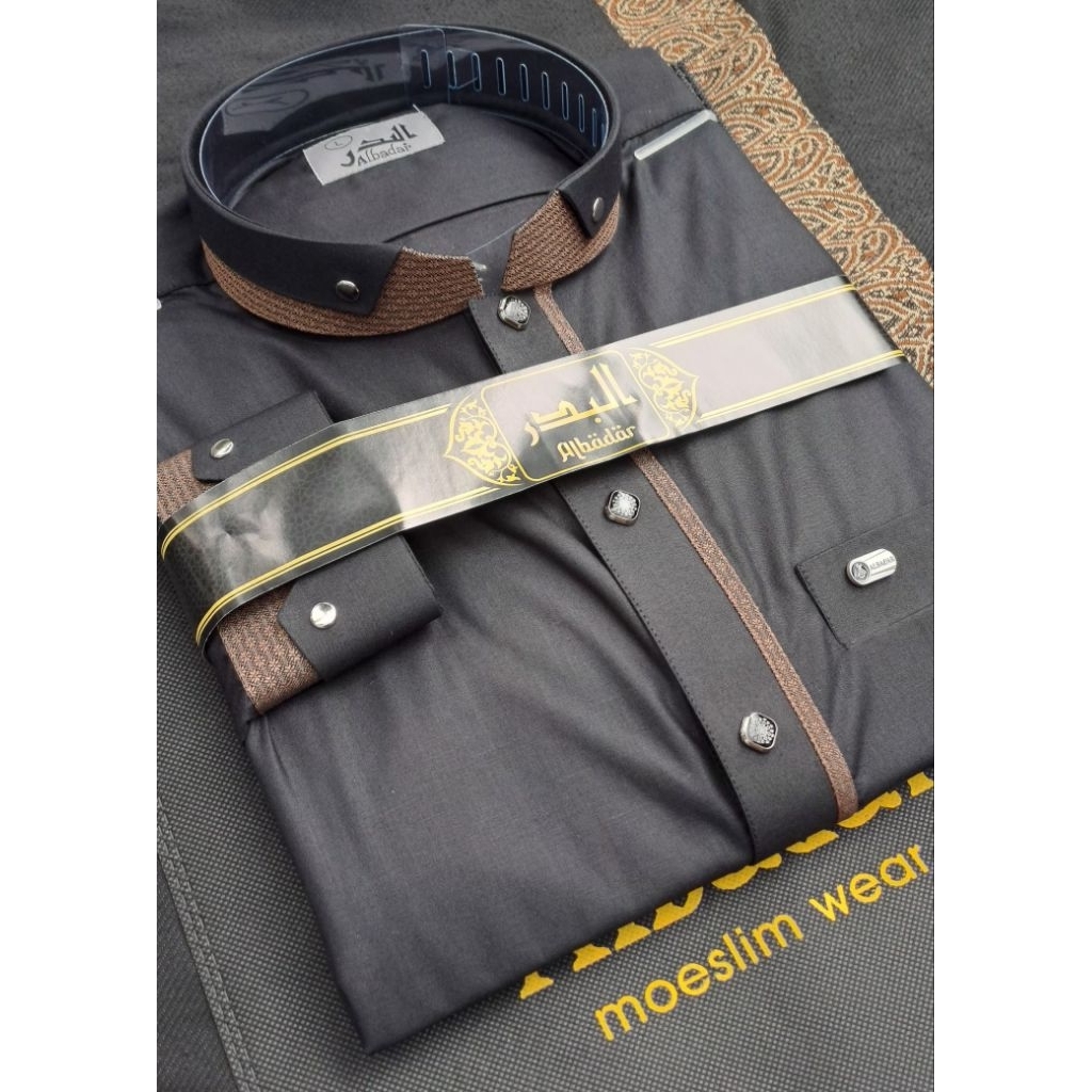 jubah gamis katun spun madinah albadar lengan manset,gamis pria muslim