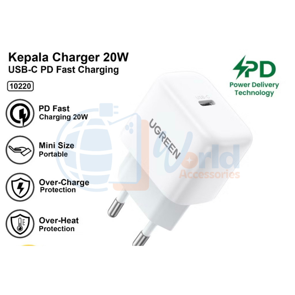 KEPALA CHARGER ADAPTOR UGREEN MINI PD FAST CHARGING 20W / 10220