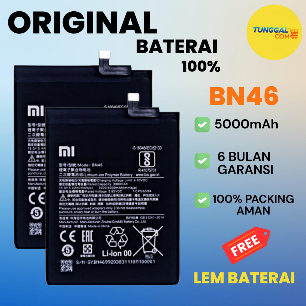 BATERAI BN46 Untuk XIAOMI REDMI 7 / REDMI NOTE 8 - Free Lem Baterai