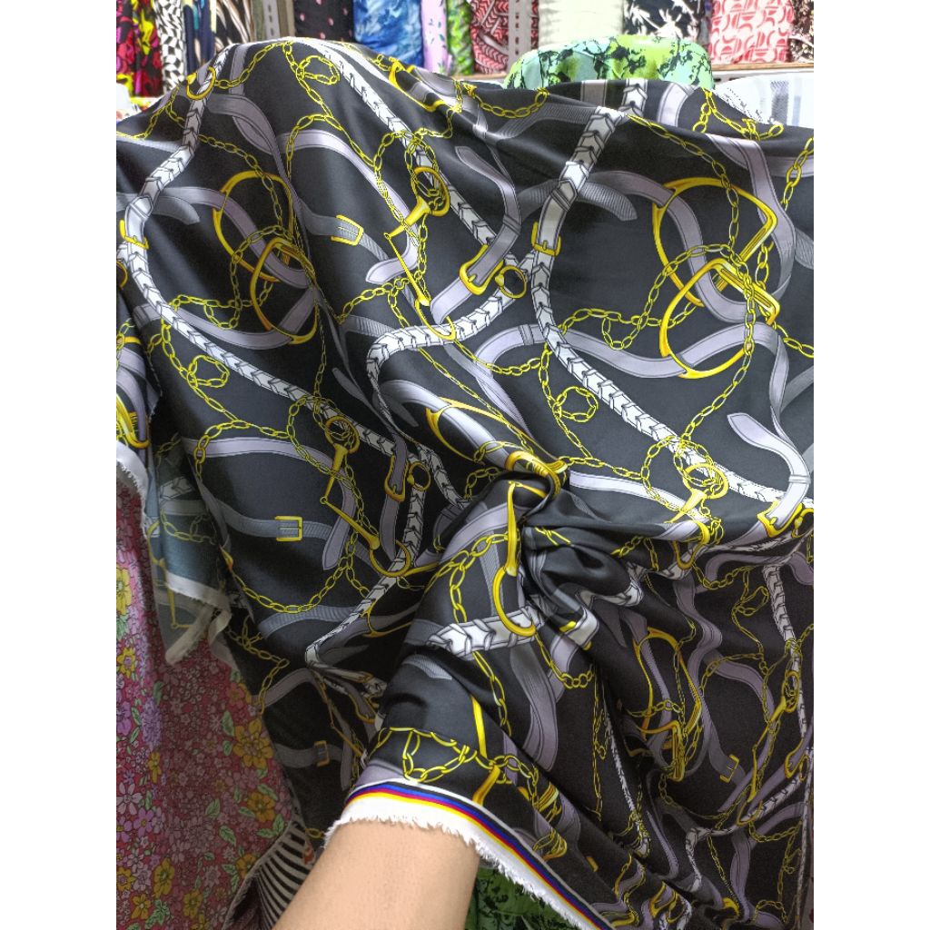 KAIN BAHAN SATIN BABY SILK MOTIF RANTAI SILK IMPORT LQB