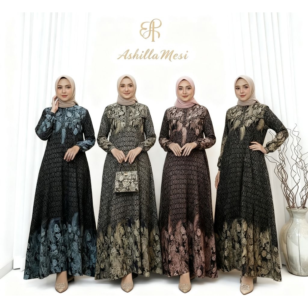 Ashilla Messi Dress Mewah Gamis Rayon Viscose Ukuran Wanita Dewasa
