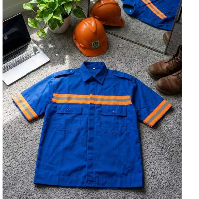 Kemeja Safety Pendek Skotlet Oren / Baju Safety Lengan Pendek / Baju Proyek Lengan Pendek / Wearpack