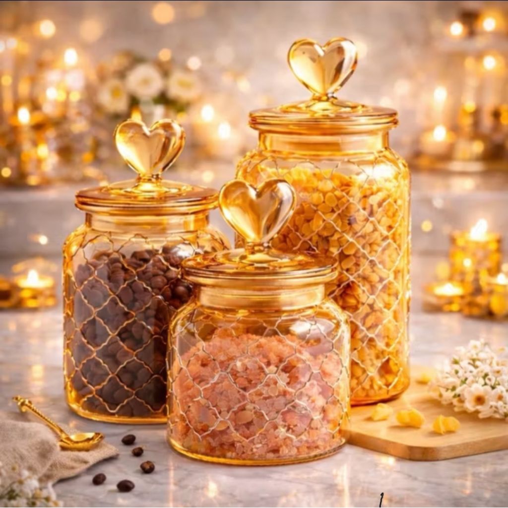 Toples Set Snack Kaca, Toples Kaca Bentuk Hati
