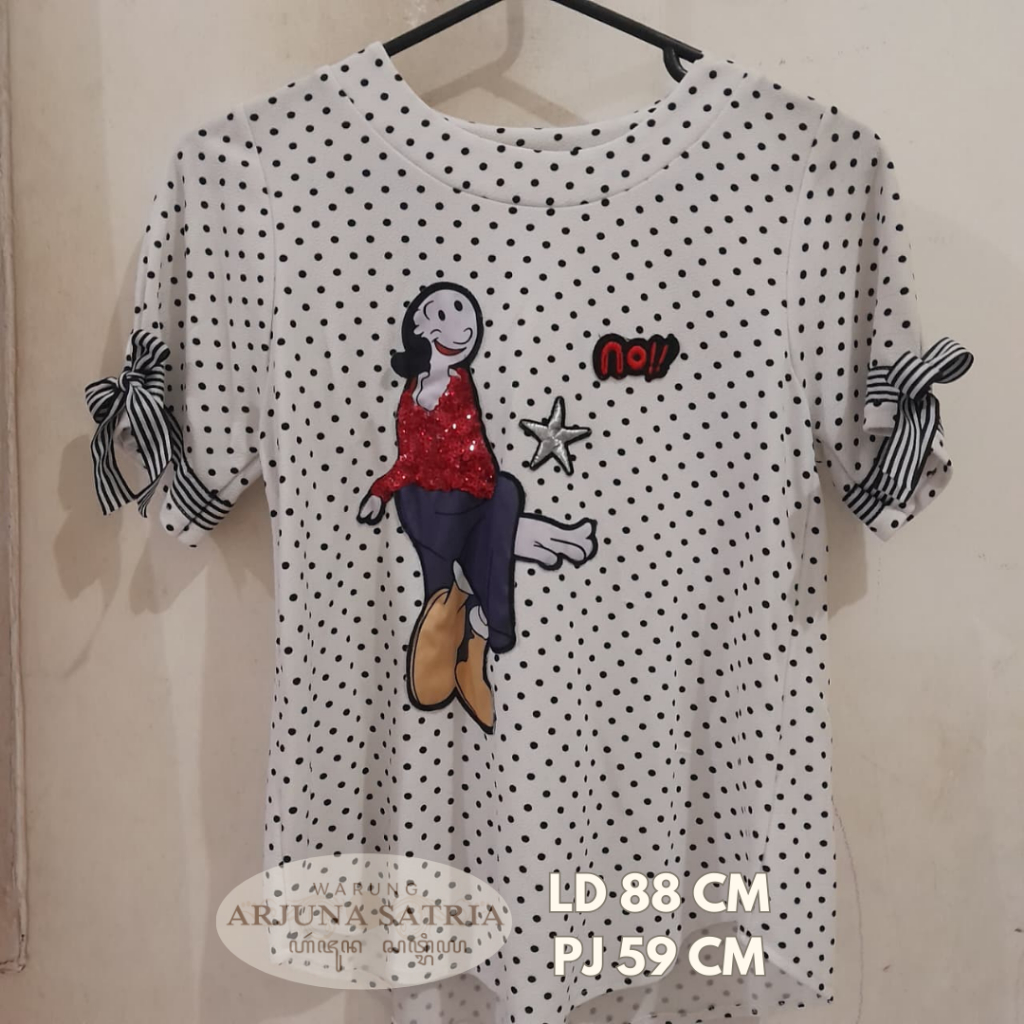 [PRELOVED] ATASAN BAJU KAOS PUTIH POLKADOT KARTUN POPEYE OLIVE OYL