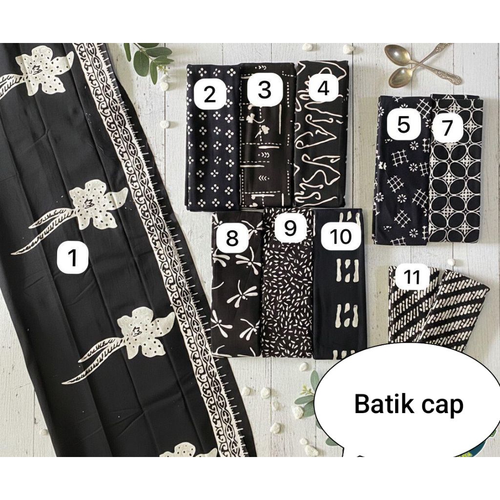 Kain Sarung batik cap warna hitam putih