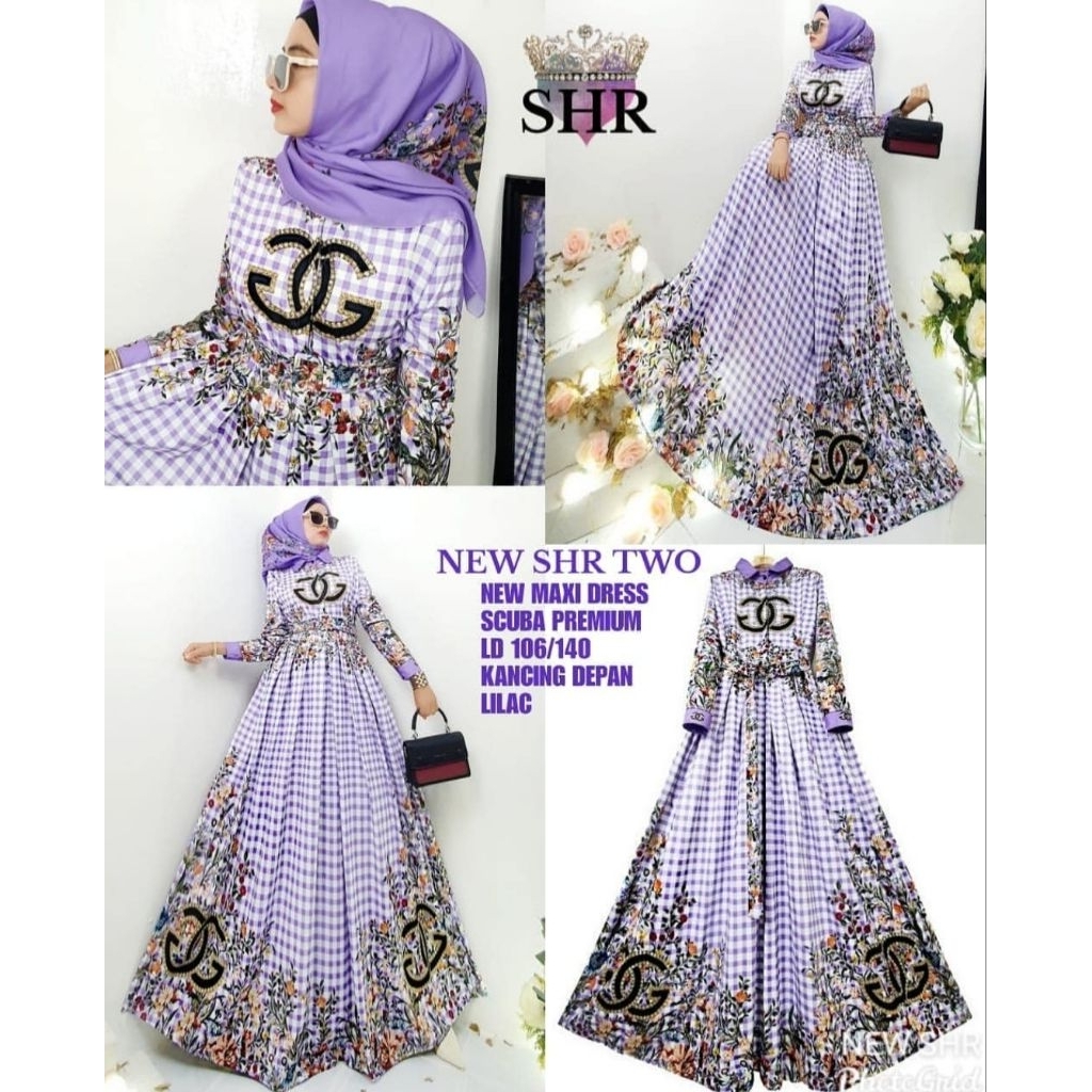 ®️®️ DRESS LILAC KOTAK ORI SHR By Shancai Mode (Tanya Stok)