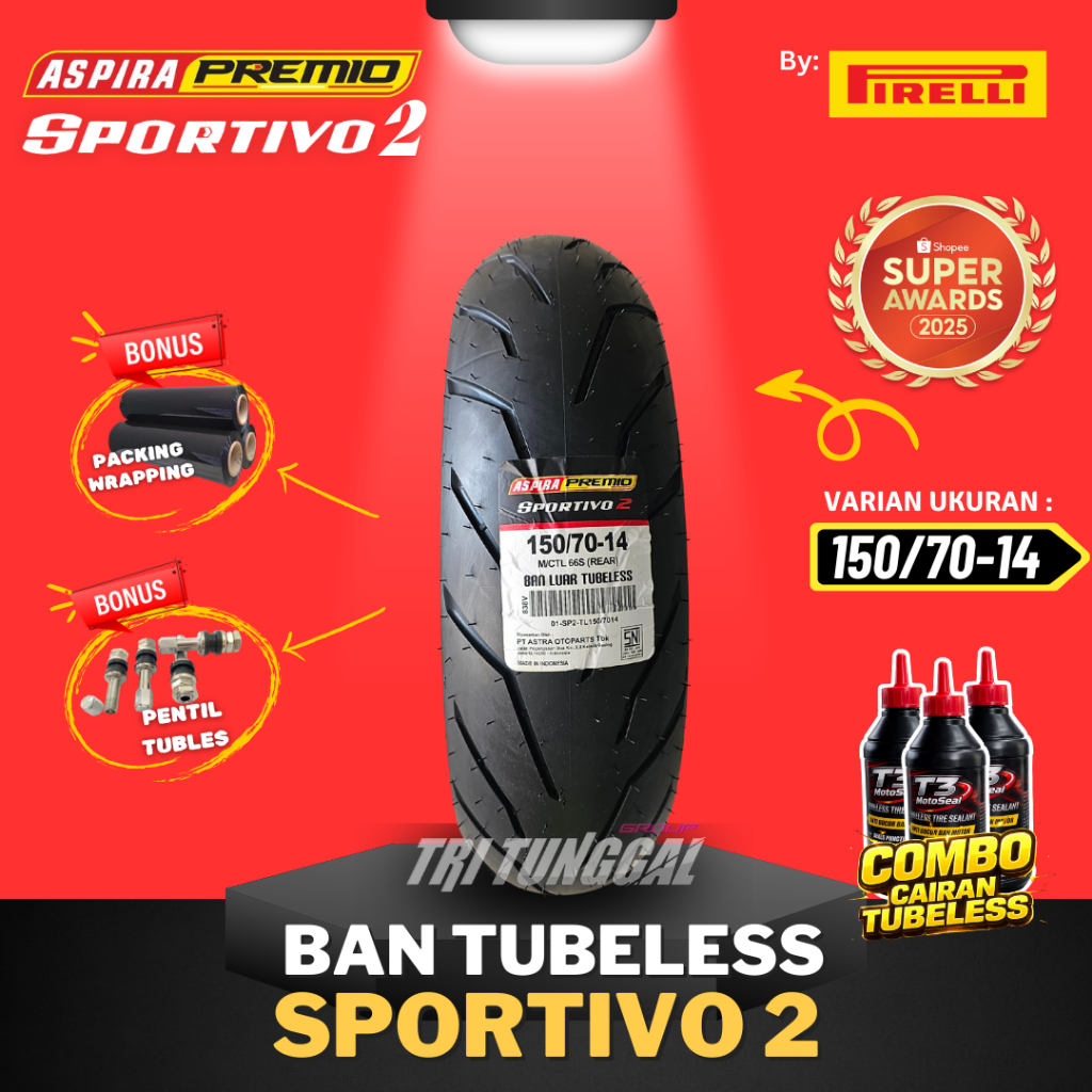 [READY COD] BAN ASPIRA PREMIO SPORTIVO 2 ( 150/70-14 ) TUBELESS MEDIUM SOFT COMPOUND RING 14 / BAN M