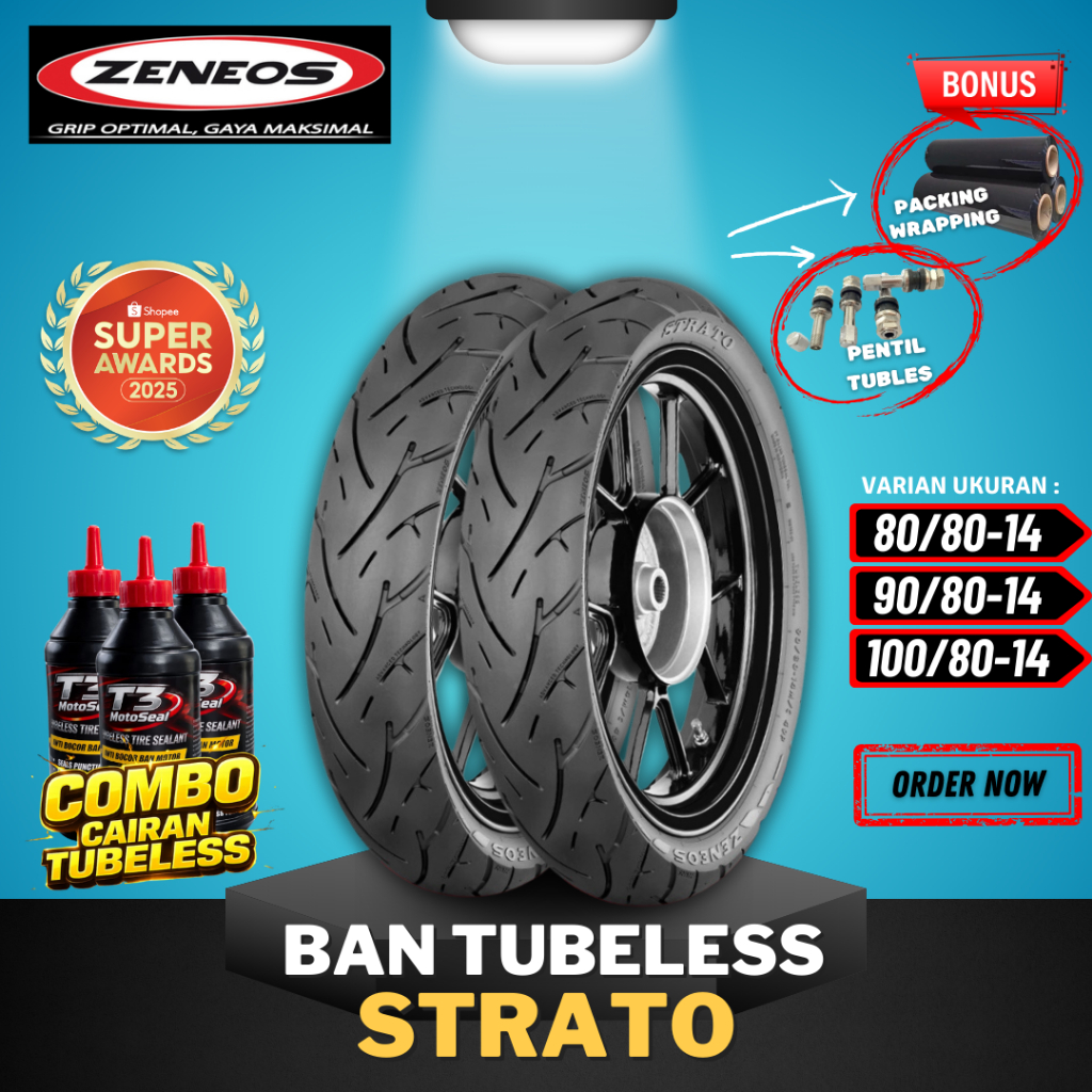 [READY COD] BAN ZENEOS STRATO RING 14 ( 80/80-14 / 90/80-14 / 100/80-14 ) / BAN TUBELESS ZENEOS RING