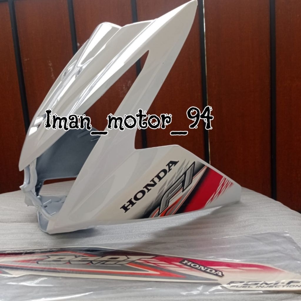Tameng lampu depan beat fi lama 2014 putih corak merah