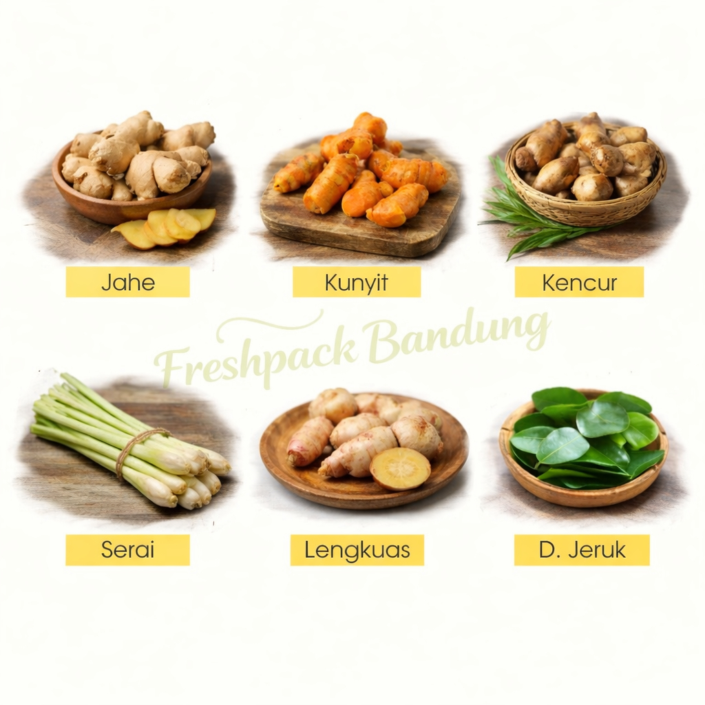 Paket Bumbu & Rempah Segar Freshpack Bandung – Jahe, Kunyit, Kencur, Serai, Lengkuas, Daun Jeruk