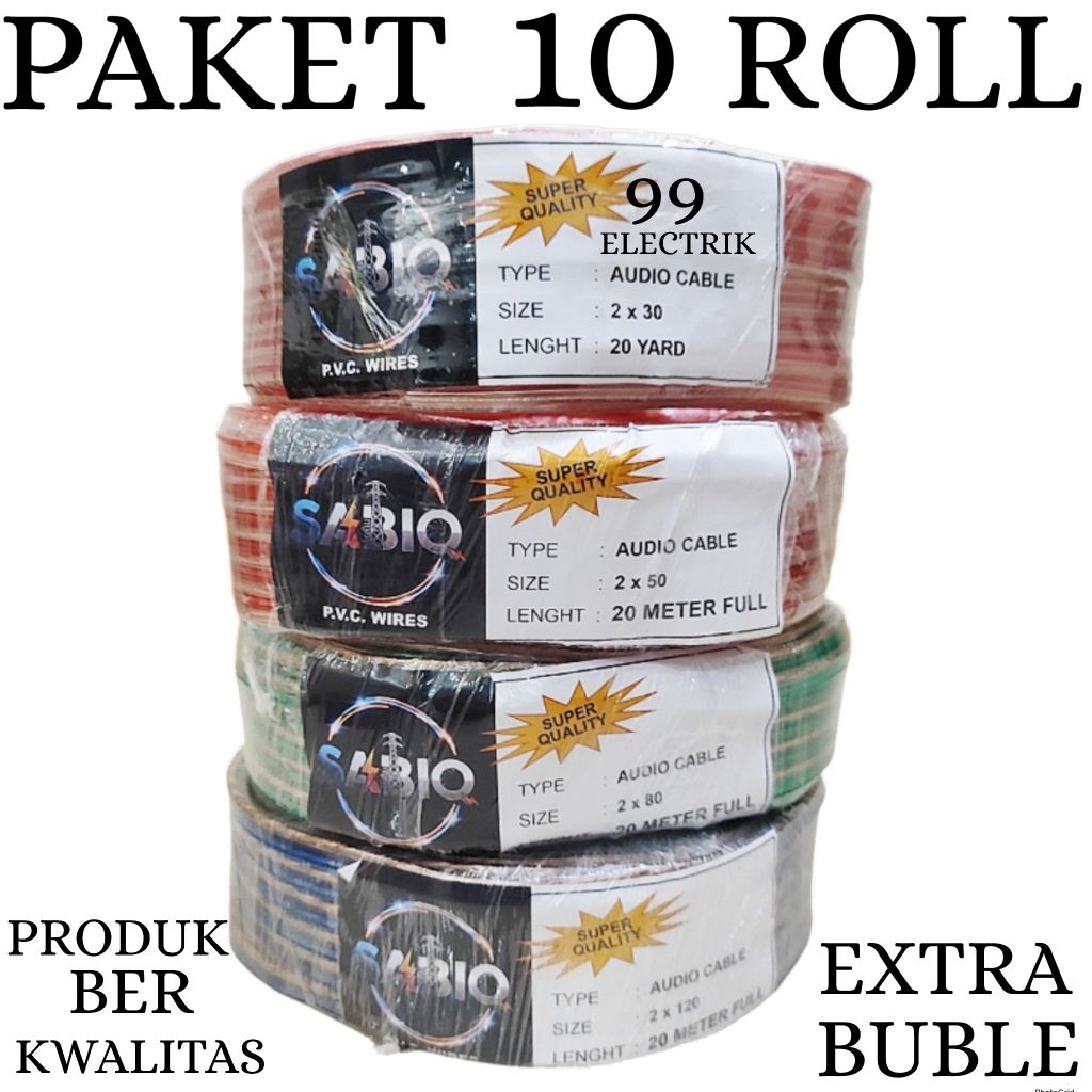 KABEL AUDIO / KABEL LISTRIK / KABEL TRANSPARAN SABIQ 20 METER FULL PAKET 10 ROLL